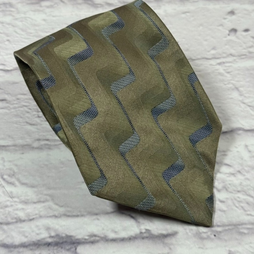 Murano Italia‎ Tie Mens 100% Silk Geometric Blue Green Gray Made USA Necktie